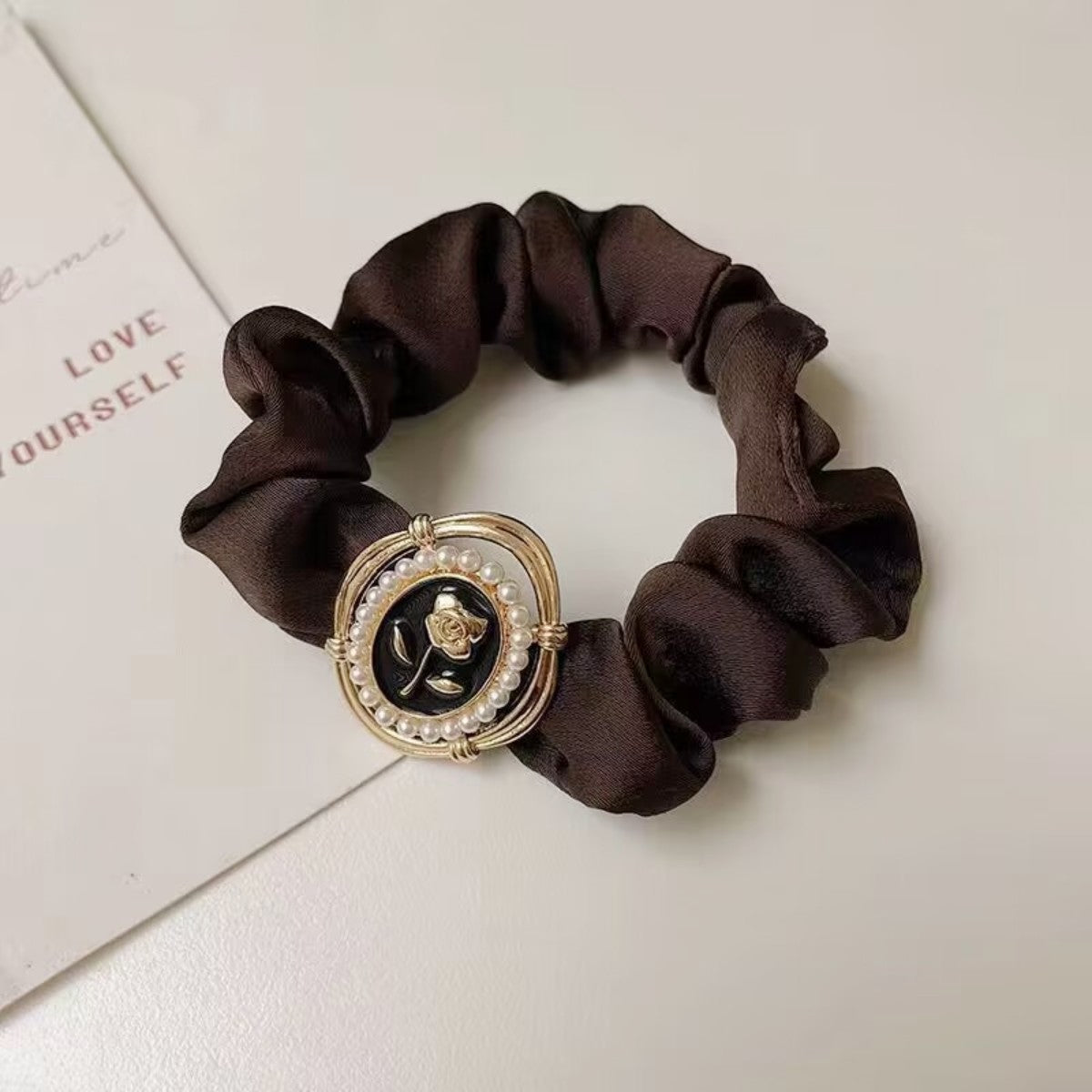 Wholesale Rose Flower Vintage Satin Large Intestine Hair Tie